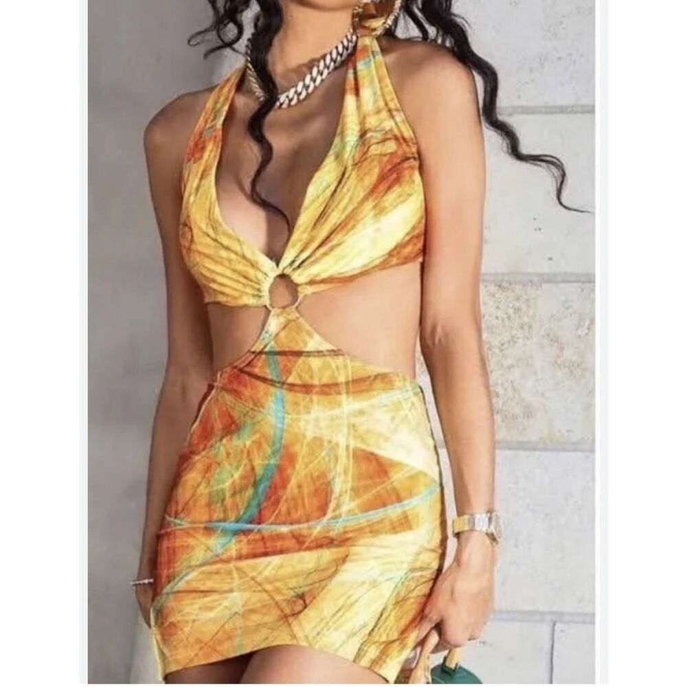 Farai London Gaia mini halter cutout club party rave dress size medium